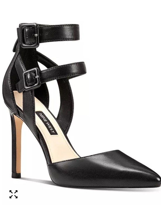 Nine West Shoes - Nine West Black Tereza Double-Ankle Strap Pointed Pumps